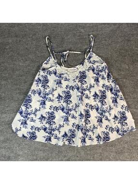 Nuit Rouge Blue Floral Lace Trim Sleeveless Top S Cami Spring Summer Vacation